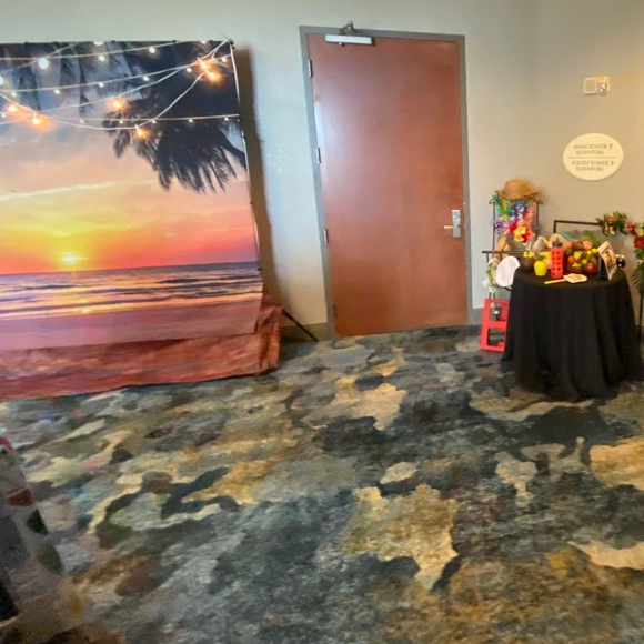 🌅 10’ x 7’ Photo Booth Backdrop Sunset Large Beach Palm Tree Photo Patio Lights - Picture 5 of 8